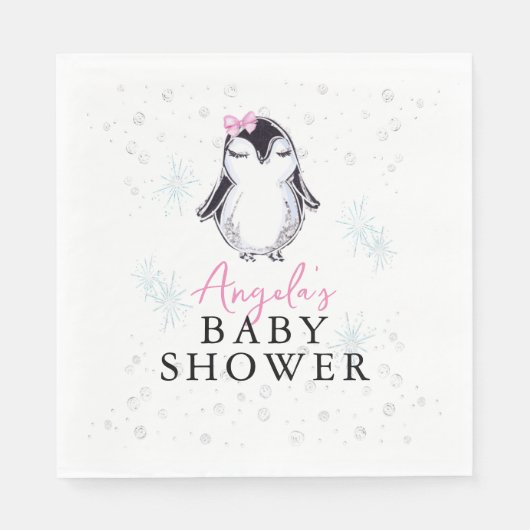 Serviette En Papier Baby shower d'hiver de Girl Penguin (Devant)