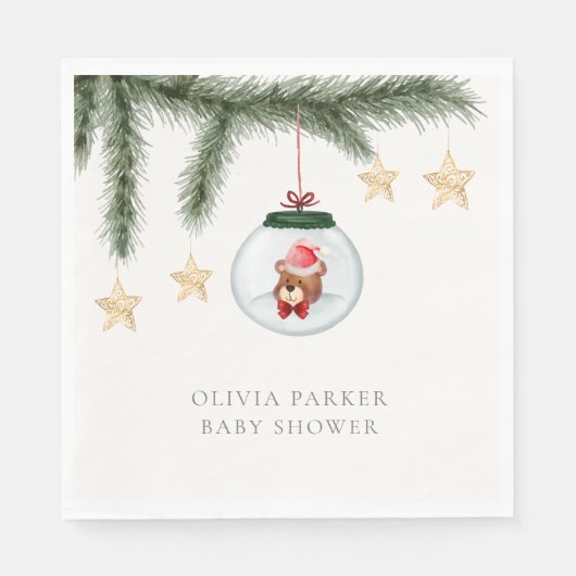 Serviette En Papier Baby shower d'hiver de l'ours en peluche neutre (Devant)