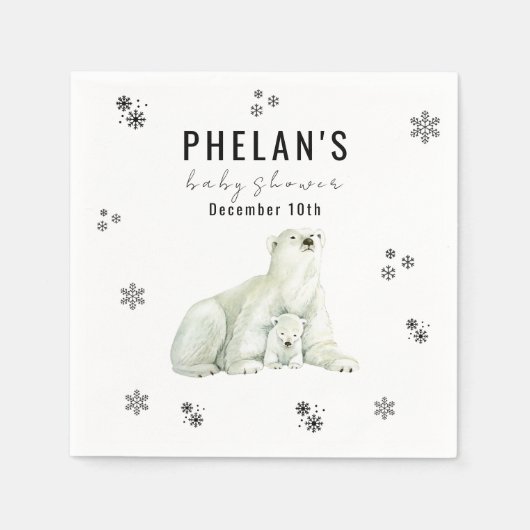 Serviette En Papier Baby shower d'hiver de l'ours polaire (Devant)