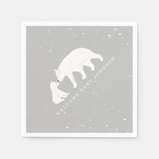 Serviette En Papier Baby shower d'hiver de Mama Baby Bear Grey (Devant)