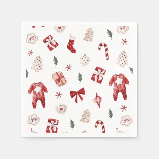Serviette En Papier Baby shower d'hiver de Noël rouge pâle (Devant)