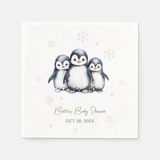 Serviette En Papier Baby shower d'hiver de Pingouin mignon (Devant)