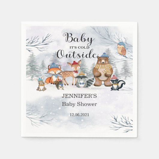 Serviette En Papier Baby shower d'hiver des animaux des bois (Devant)