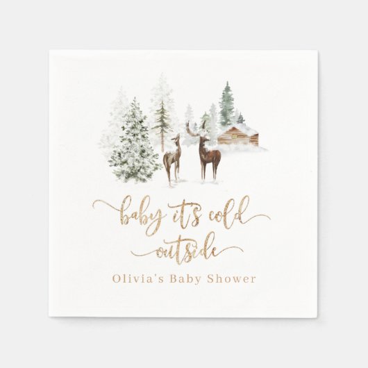 Serviette En Papier Baby shower d'hiver des cerfs de forêt (Devant)