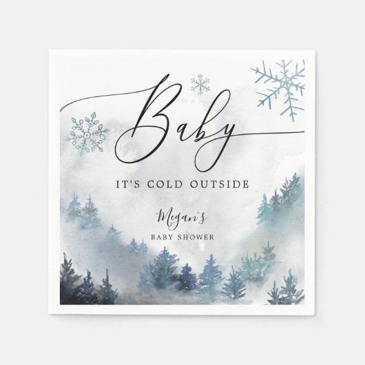 Serviette En Papier Baby shower d'hiver neige Blue Snowflakes (Devant)