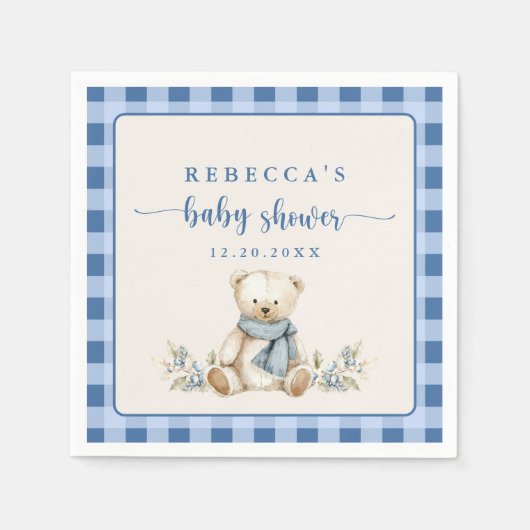 Serviette En Papier Baby shower d'hiver Russe En vichy Teddy Bear (Devant)