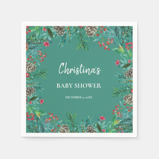 Serviette En Papier Baby shower d'hiver Vert (Devant)