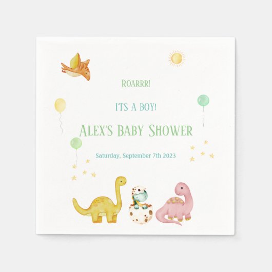 Serviette En Papier Baby shower Dinosaur (Devant)