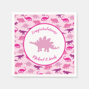 Serviette En Papier Baby shower Dinosaur rose