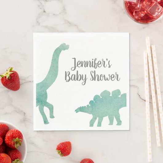 Serviette En Papier Baby shower Dinosaure Aquarelle Verte (En situation)