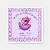 Serviette En Papier baby shower Dinosaure violet "Hatching Bientôt" (Devant)