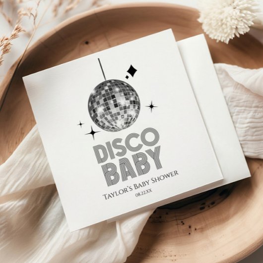 Serviette En Papier Baby shower Disco Ball 'Disco Baby' en argent