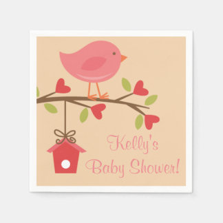 Serviette En Papier Baby shower d'oiseaux roses serviettes