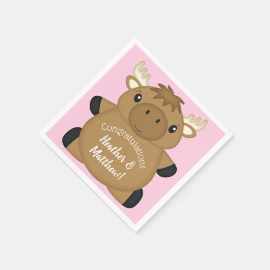 Serviette En Papier Baby shower d'orignal rose (Coin)