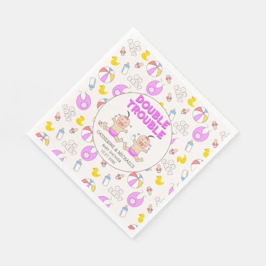 Serviette En Papier Baby shower Double Trouble Twin Girls (Coin)