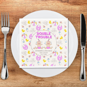 Serviette En Papier Baby shower Double Trouble Twin Girls