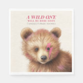 Serviette En Papier Baby shower d'ours à cheveux rose sauvage (Devant)