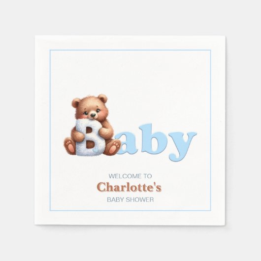 Serviette En Papier Baby shower d'ours bleu Teddy (Devant)