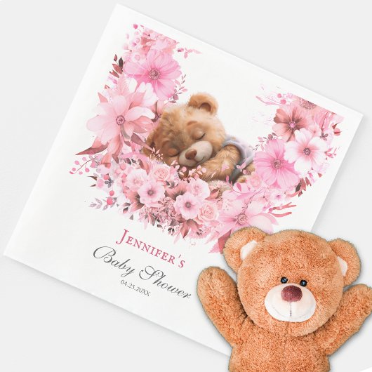 Serviette En Papier Baby shower d'ours couché rose doux