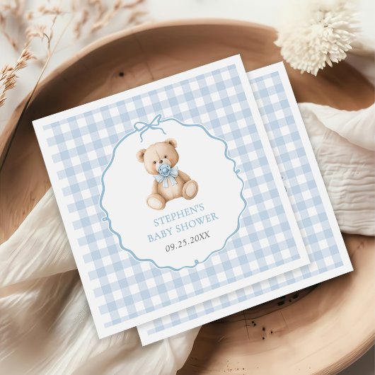 Serviette En Papier Baby shower d'ours en En vichy bleu