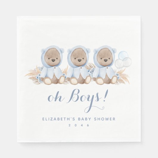 Serviette En Papier Baby shower d'ours en laiton bleu Pampas (Devant)