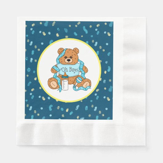 Serviette En Papier Baby shower d'ours en peluche bleu et jaune (Devant)