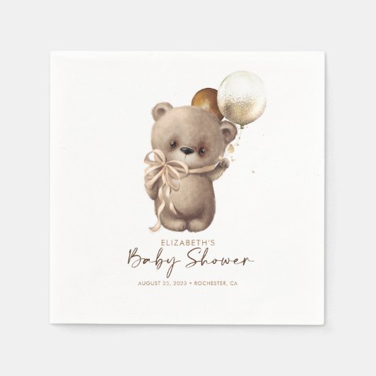 Serviette En Papier Baby shower d'ours en peluche Brown or (Devant)