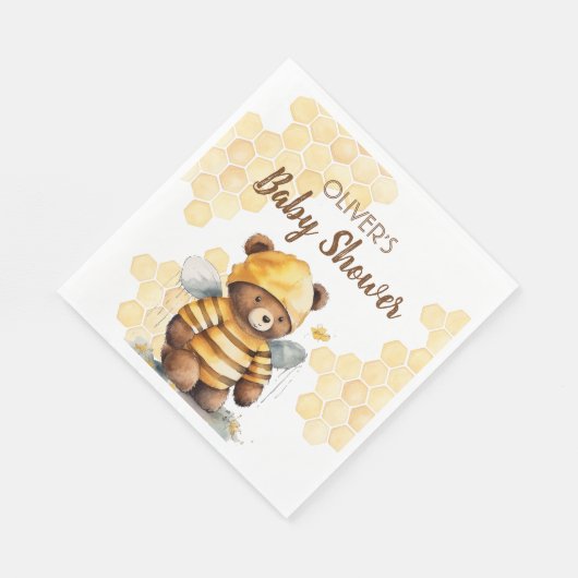 Serviette En Papier Baby shower d'ours en peluche miel et brun (Coin)