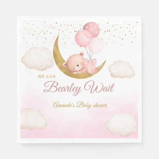 Serviette En Papier Baby shower d'ours en peluche rose Boho (Devant)