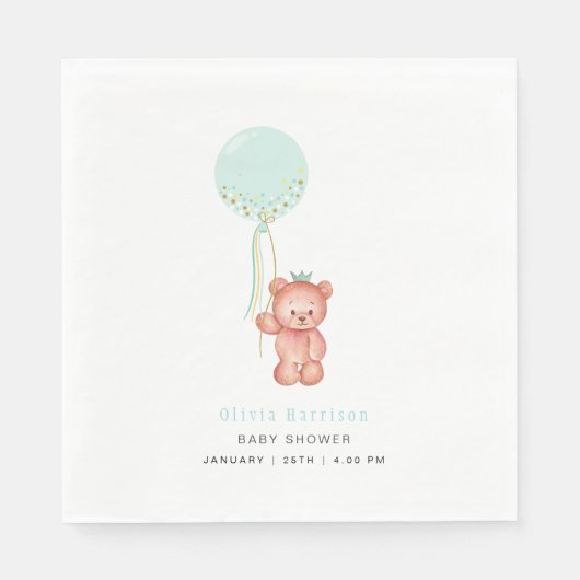 Serviette En Papier Baby shower d'ours en peluche simple (Devant)