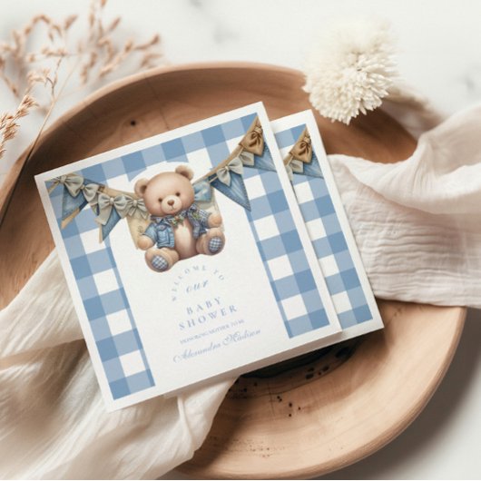 Serviette En Papier Baby shower d'ours moderne Denim Teddy