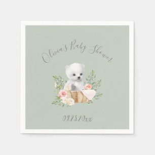 Serviette En Papier Baby shower d'ours polaire vert Sage