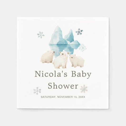 Serviette En Papier Baby shower d'ours polaires d'hiver (Devant)
