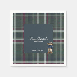 Serviette En Papier Baby shower d'ours rustique Tartan