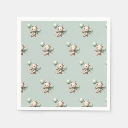 Serviette En Papier Baby shower d'ours vert Sage (Devant)