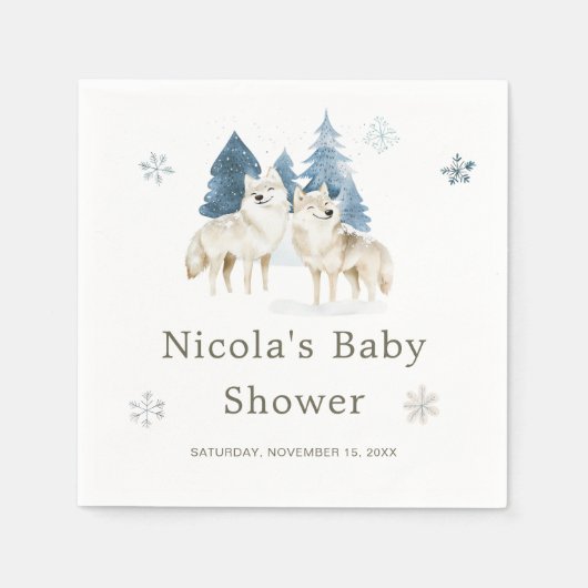 Serviette En Papier Baby shower du loup arctique d'hiver (Devant)