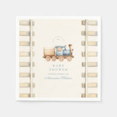 Serviette En Papier Baby shower du train Blue Watercolor (Devant)