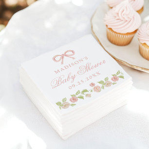 Serviette En Papier Baby Shower Élégant Enchanté Fleurs Roses