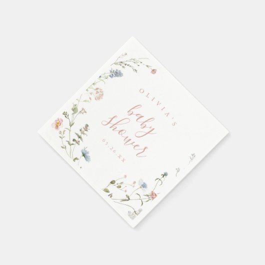 Serviette En Papier Baby Shower Élégant Rose Sauvage Bohème (Coin)