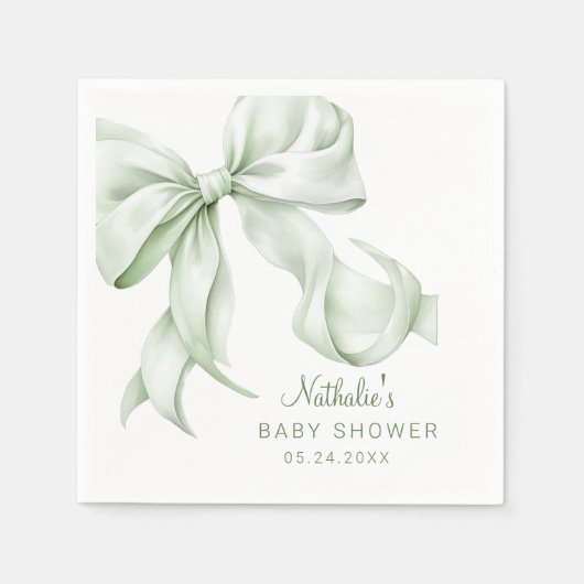 Serviette En Papier Baby shower élégant Sage Green Bow (Devant)