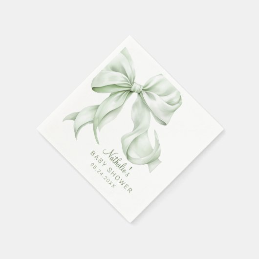 Serviette En Papier Baby shower élégant Sage Green Bow (Coin)