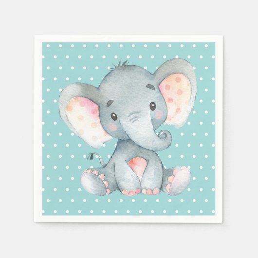 Serviette En Papier Baby shower éléphant Aqua Turquoise Turquoise serv (Devant)
