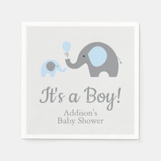 Serviette En Papier Baby shower éléphant bleu et gris serviettes (Devant)