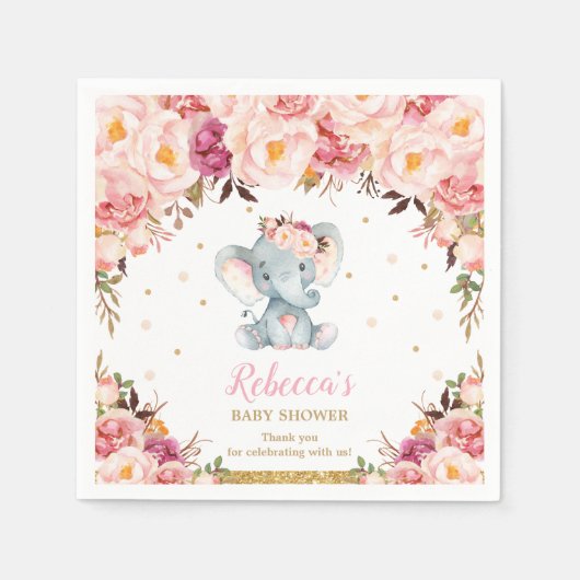 Serviette En Papier Baby shower Eléphant Bleu Serviettes Florales (Devant)