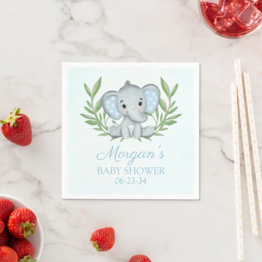 Serviette En Papier Baby shower éléphant bleu vert garçon (En situation)