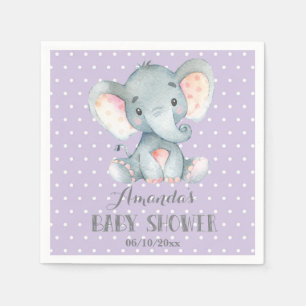 Serviette En Papier Baby shower Eléphant fille violet et serviettes gr