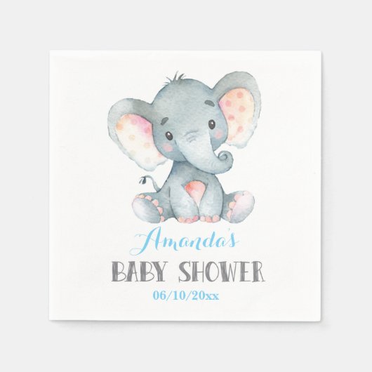 Serviette En Papier Baby shower éléphant garçon serviettes bleues (Devant)