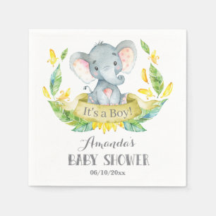 Serviette En Papier Baby shower éléphant garçon serviettes jaunes et g