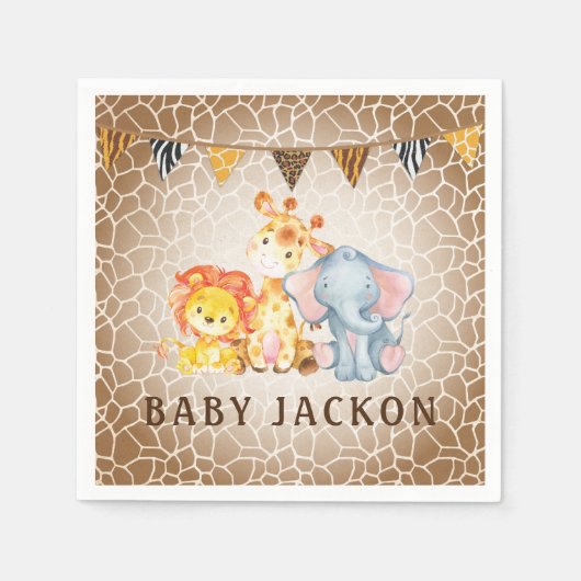 Serviette En Papier Baby shower Eléphant Jungle serviettes (Devant)