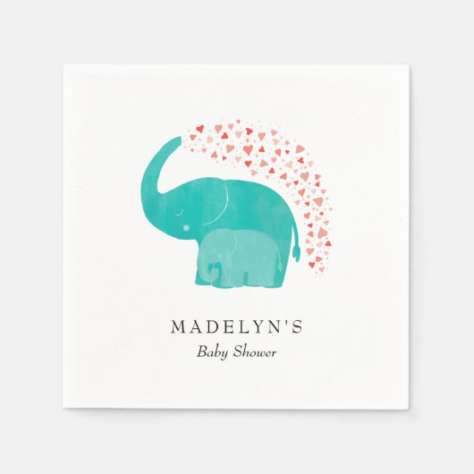 Serviette En Papier Baby shower Eléphant Mère et veau (Devant)
